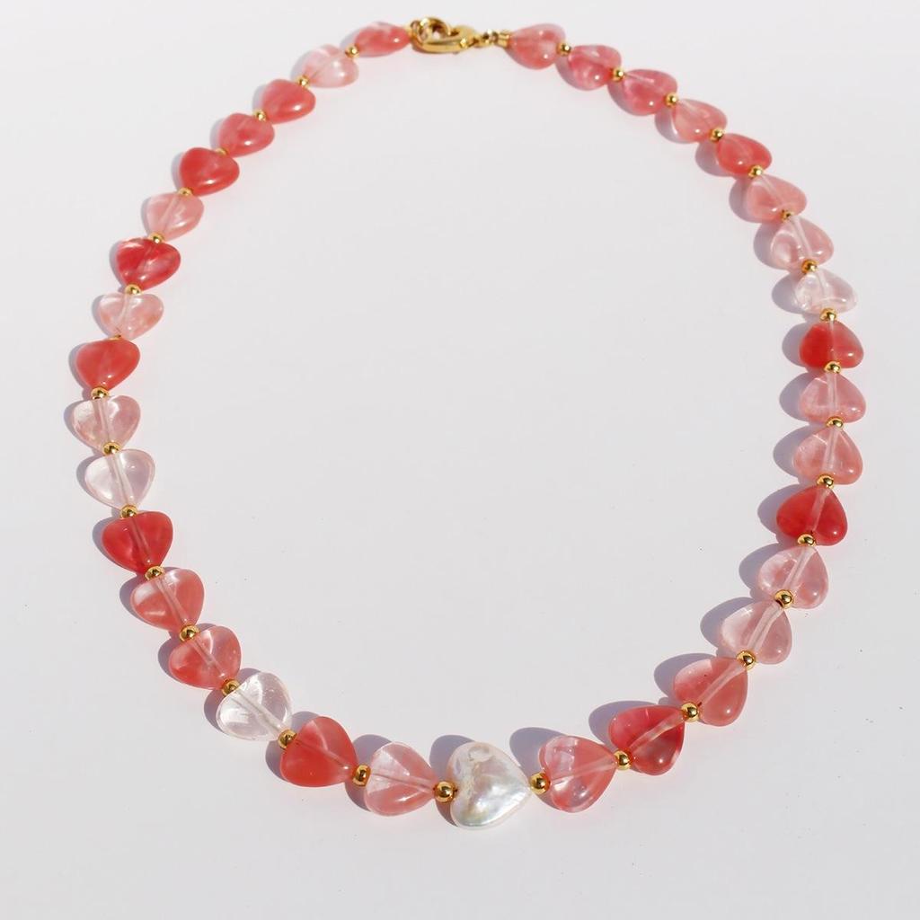 Colorful Natural Stone & Baroque Pearl Heart Necklace for Women