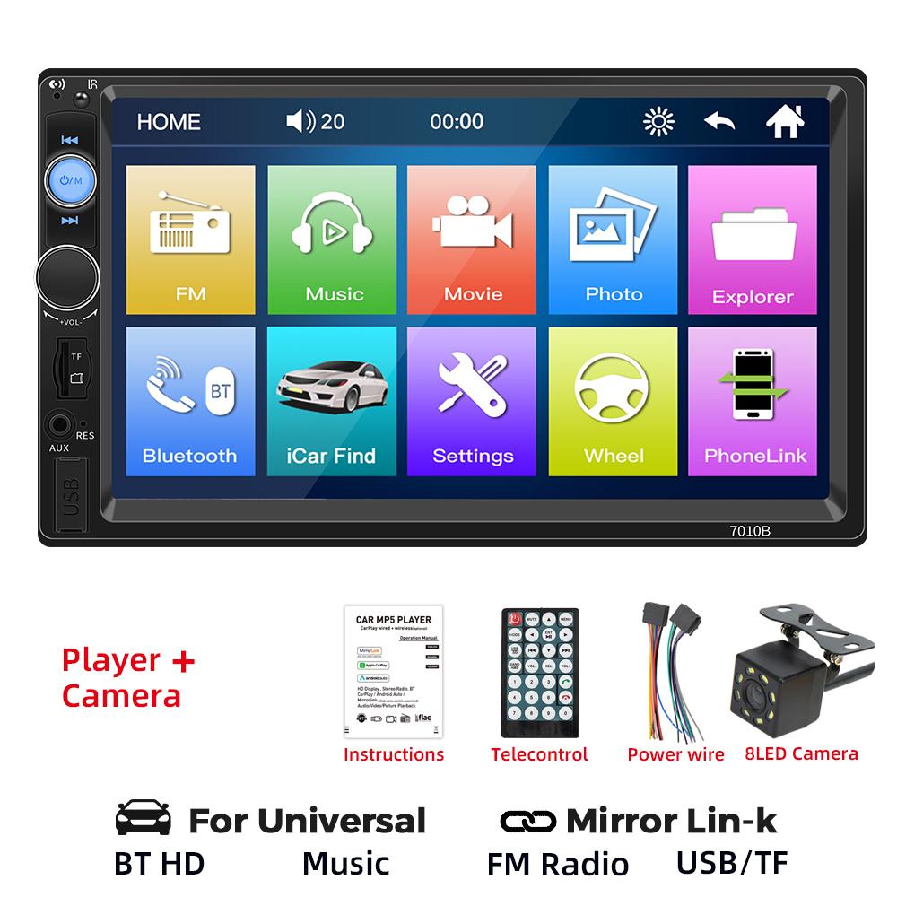 HIPPBQCC Car Radio 7 "HD Touch Screen Stereo Bluetooth 2 Din Mirror Link Multimedia Auto MP5 Player USB FM ISO Power Aux Input