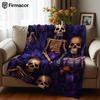 Purple Floral Skeleton Vintage Anime Cartoon Flannel Blanket Soft Warm Throw for Bedroom Sofa Car Kids Holiday Gift