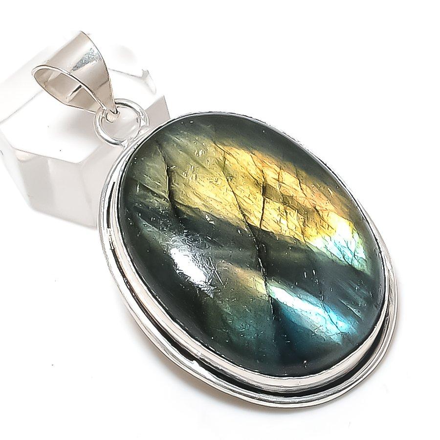 Labradorite Gemstone 925 Sterling Silver Jewelry Pendant 2.17"