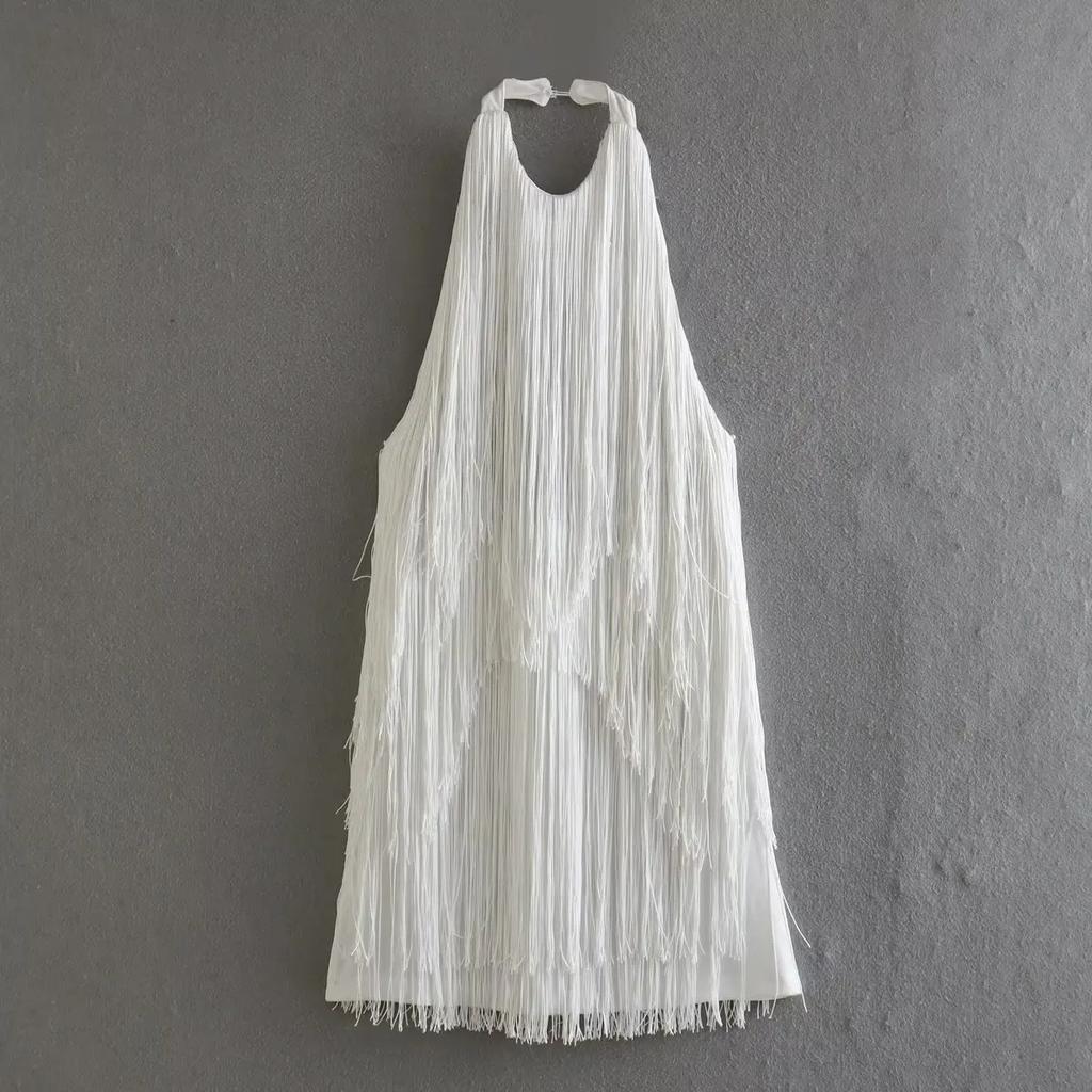 Chic Fringe Halter Mini Dress Women Sexy Sleeveless Off-shoulder Backless Bodycon Dresses Lady Summer Vacation Beach Gowns 2026