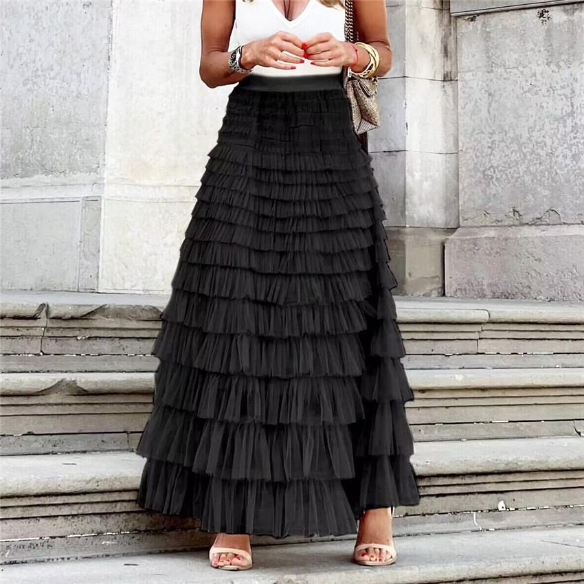 Damen 2025 Hot Style Midi Mehrlagiger Mesh A-Linien Kuchenrock