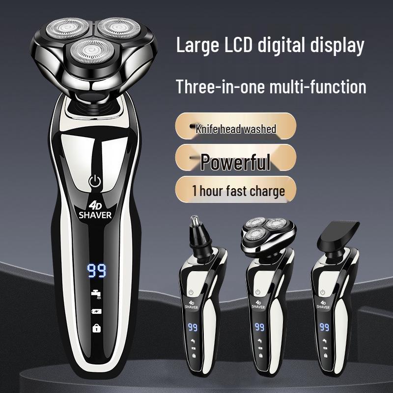 4D Electric Shaver, Full Body Washable Beard Trimmer, USB Charging 3-in-1 Razor