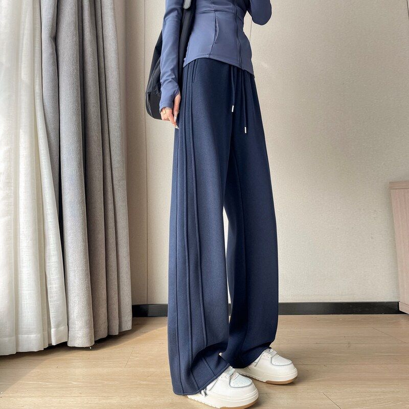 

Narrow Banana-Style Wide-Leg Pants for Women, Plus Size, 2026 Spring New High-Waisted Casual Straight-Leg Sports Pants Navy Blue XXXL
