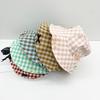 Sun Protection Drawstring Sun Hat Small Lattice Bow Bucket Hat Sweet Plaid Hiking Cap  Famale