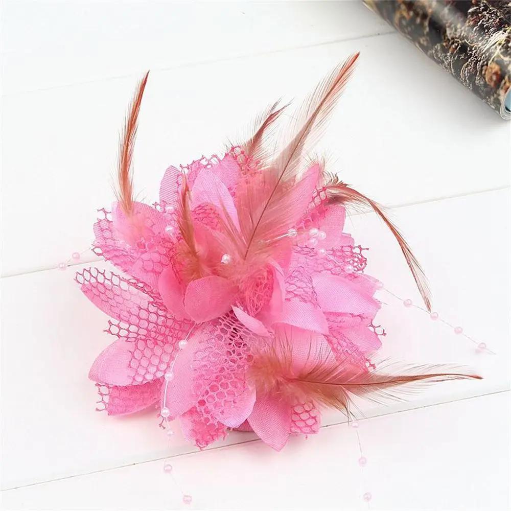 Brooch Latin Dance Performance Fascinator Wedding Hair Accessories Bridal Hairpin Headdress Feathers Hair Clip Wrist Flower