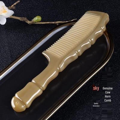 Natural Bamboo Joint Cow Horn Comb for Women - Long Hair & Meridian Massage Comb, Perfect Gift