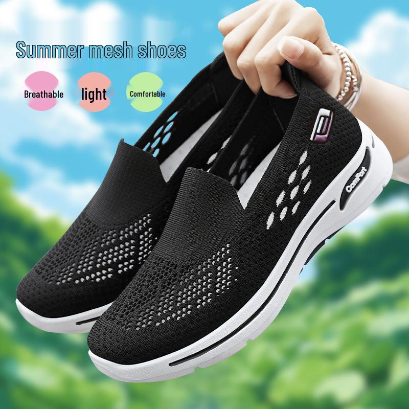 Summer 2025 Breathable Mesh Walking Shoes for Women - Comfortable Casual Shoes for Middle-Aged and Elderly