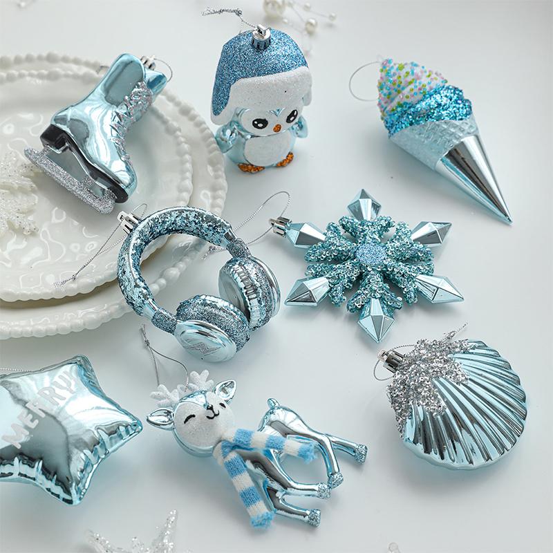 New Year Christmas Decorations Blue Plastic Pendant Christmas Tree Window Decoration Cartoon Decoration Scene Arrangement