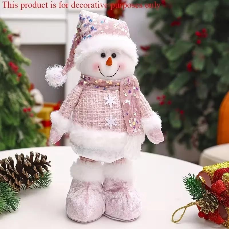 Adjustable Height Standing Pink Reindeer Santa Snowman Figurines Tabletop Home Decor for Christmas Thanksgiving New Year Decor