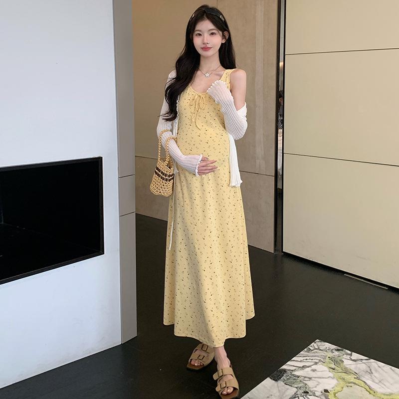 2026 Summer Maternity Modal Cotton Vest Dress & Ice Silk Sun Protection Cardigan Set L