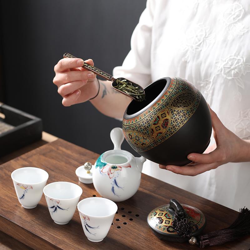 Retro Stil Keramik Tee Glas Reise Tragbare Tee Tasche Süßigkeiten Gewürz Kanister Haushalt Versiegelt Getrocknete Früchte Kaffee Lagerung Tank