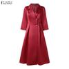 ZANZEA Women Casual Turn Down Collar 3/4 Sleeve Elegant Dress