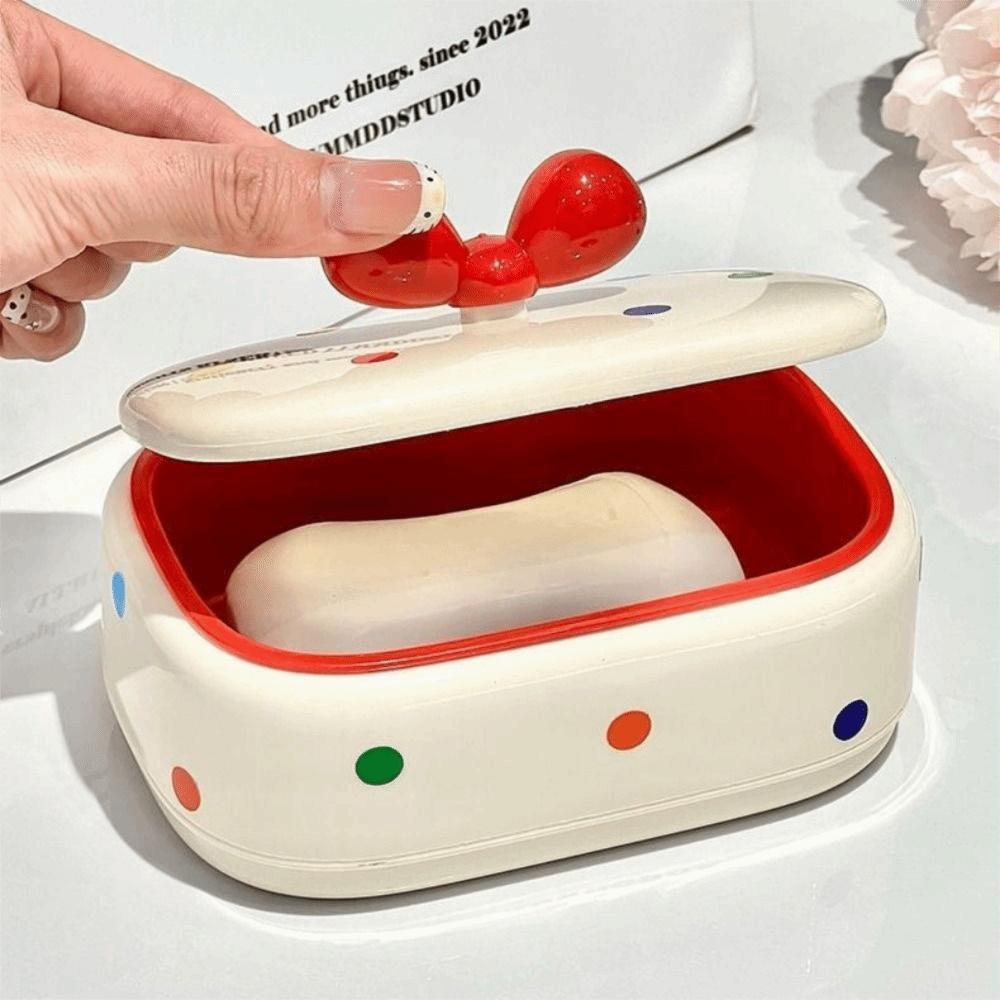 Creative Dopamine Soap Holder Drain Tray White&red Soap Box Dot Bow Soap Tray Home Decoration