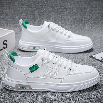 Fashion Casual Sports Small White Shoes 2024 New Korean Version of Men's Leather Anti-skateboard Shoes Elastic Foot Shoes