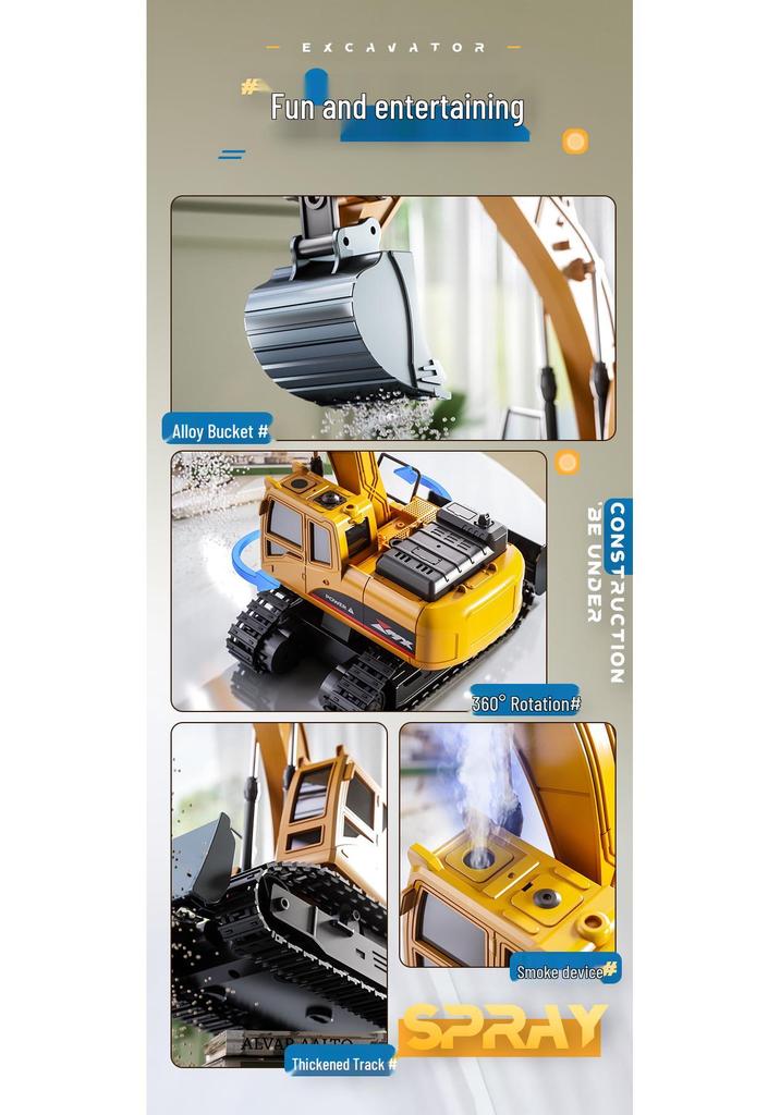 11-Channel Rechargeable Electric Alloy Excavator Bulldozer with Spray Simulations - Children's Engineering Toy