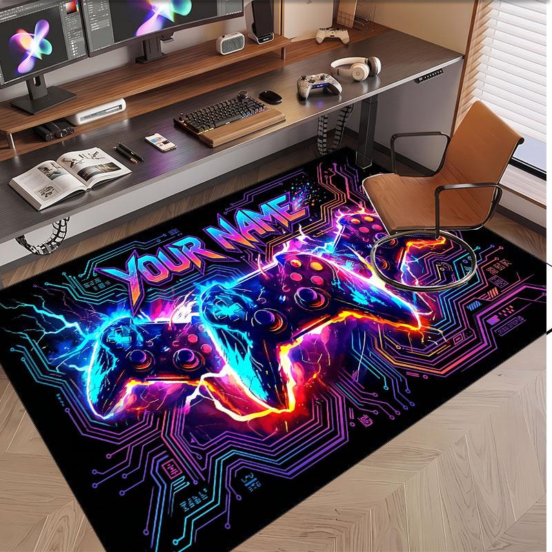 Game Controller Theme Soft Crystal Velvet Rug Custom Name & Text Print Non Slip Floor Rug for Bedroom Living Room