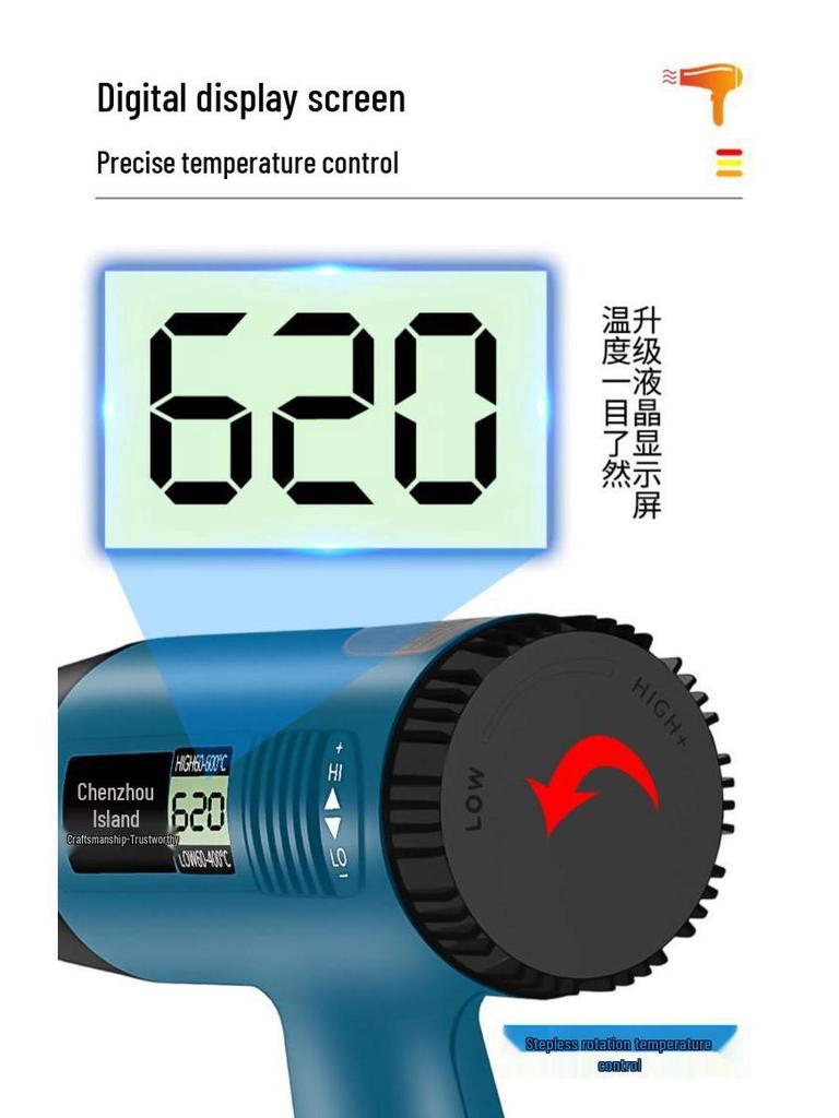 Portable High-Power Digital Display Heat Gun for Electronics and Film Application