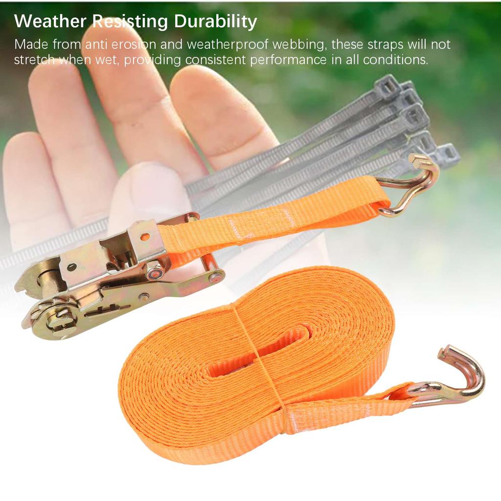 2 Set 7mx25mm Heavy Duty Ratchet Tie Down Strap Orange 1 116 Inch Wide Ratchet Strap with 2 J Hook