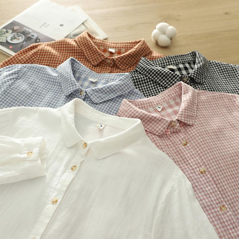 Grote Maten Dameskleding Meisje Lente Zomer Fris Ontwerp Roze Oranje Blauw Geruite Blouses Dames Plaid Shirts