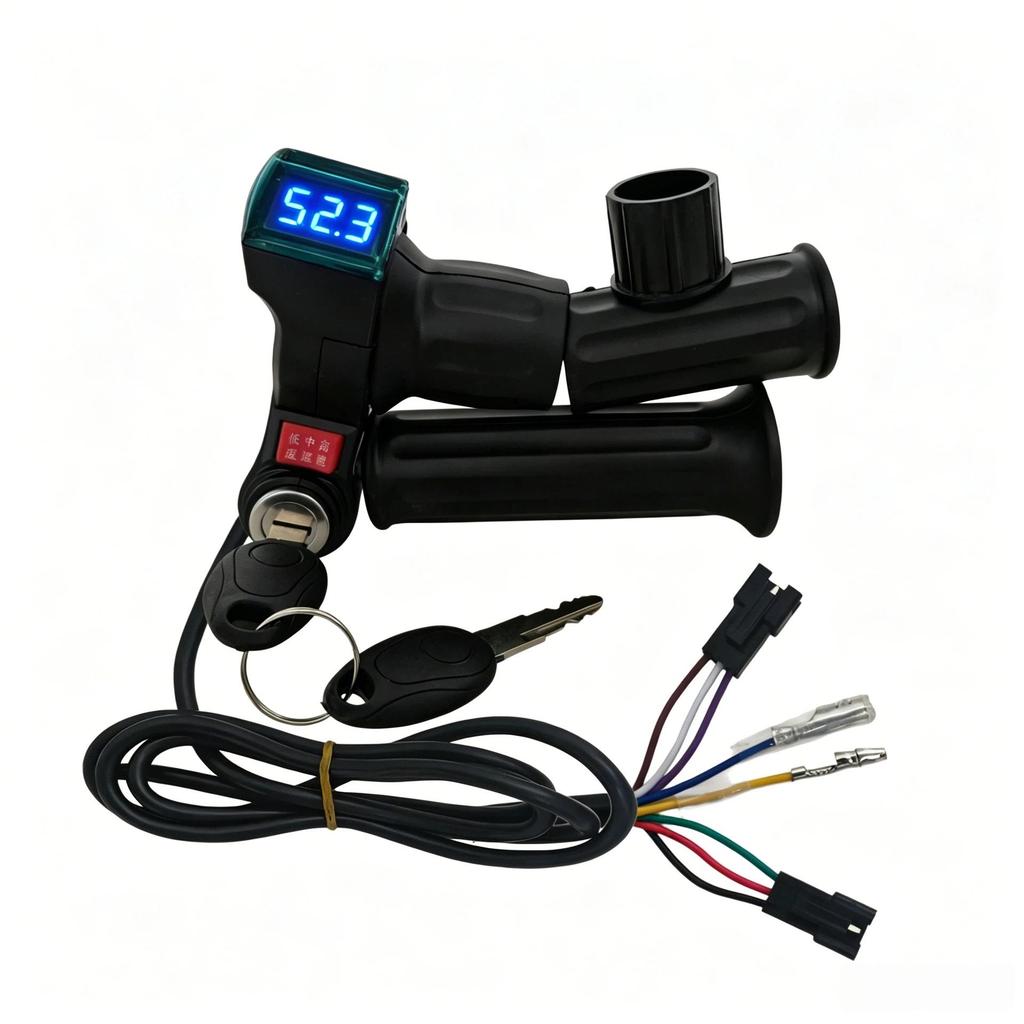 Electric Scooter Throttle Twist Grip with Blue Screen Lock and Three-Speed Voltage Display