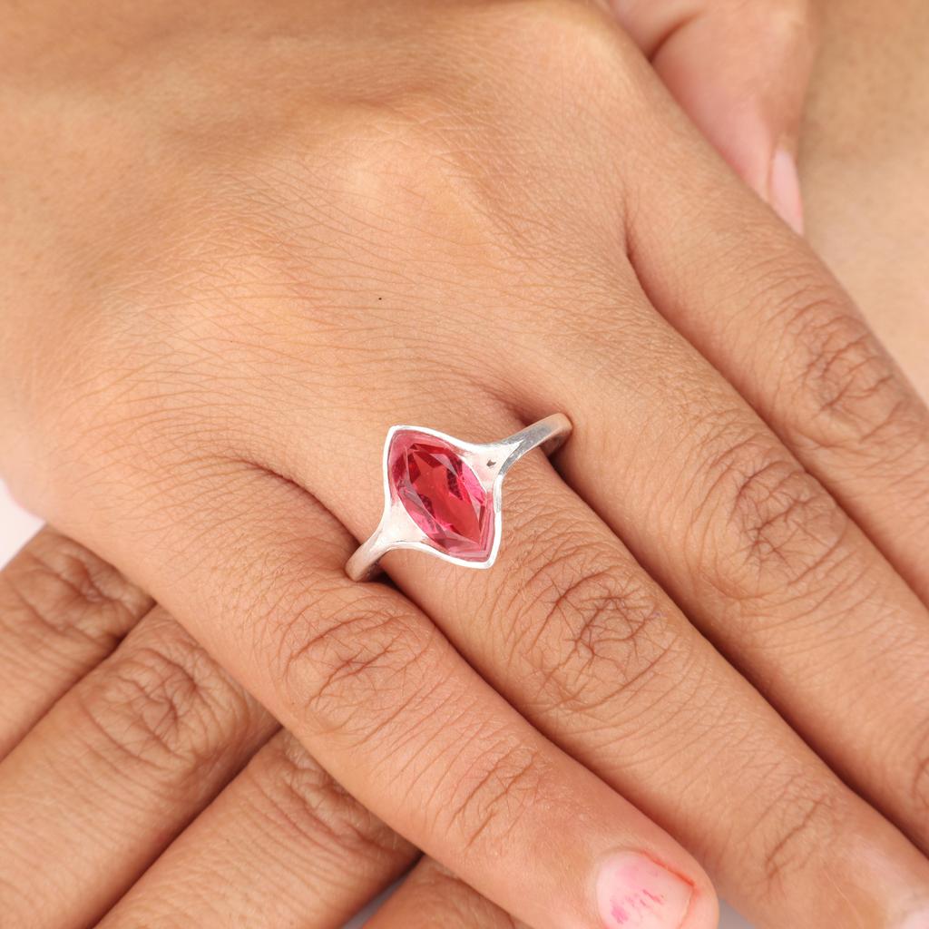 Pink Rubellite Gemstone 925 Sterling Silver Ring Jewelry Birthday Gift For Wife CZR-20-7