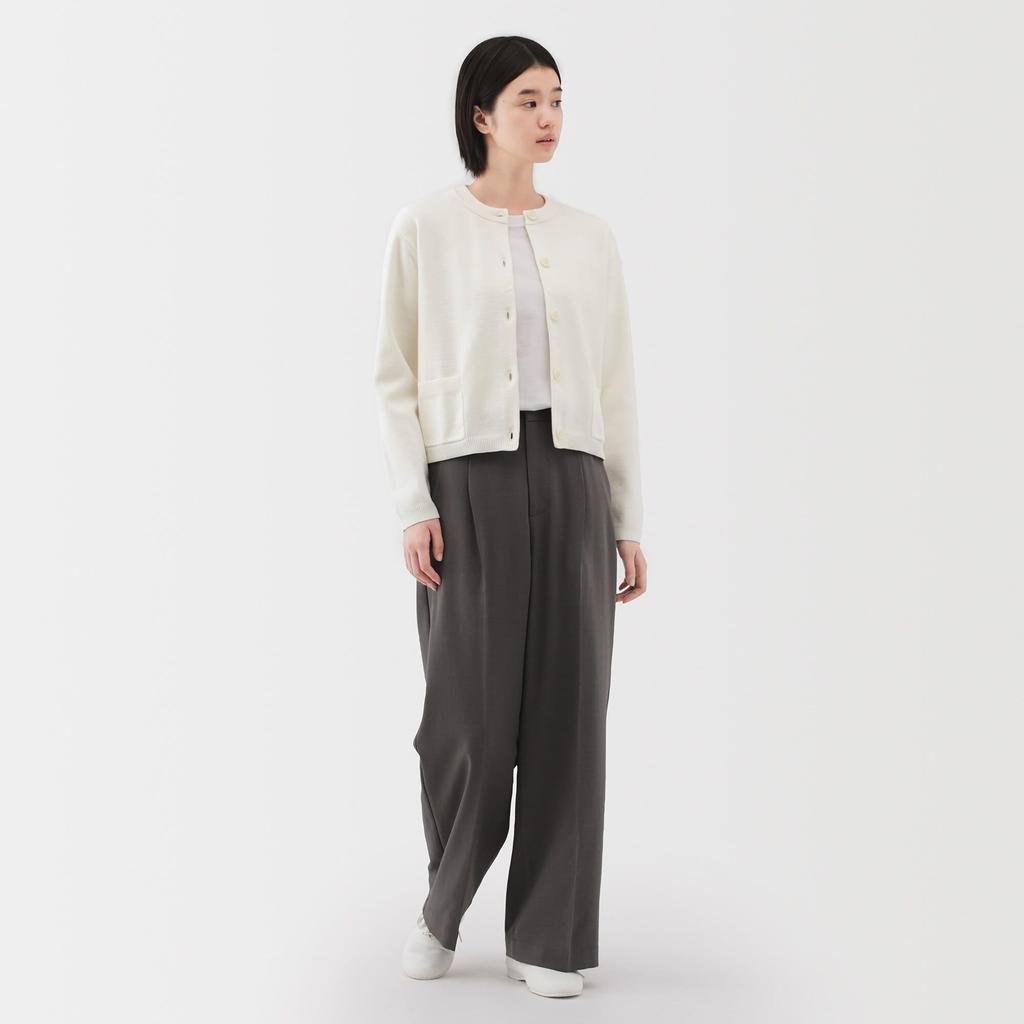MUJI Women's Washable Knit Crew Neck Cardigan, Off-White, Size S (BA1Q4A5S)