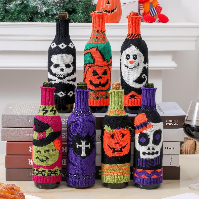 New Halloween Decoration Christmas Knitted Pumpkin Wine Bottle Cover Red Wine Cover Restaurant Decor Wine Bottle Clothes Gift
