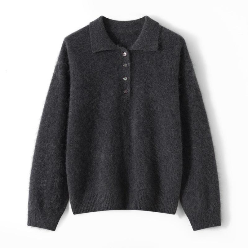 Long-sleeved Woolen Sweater for Women, Casual and Relaxed, with An Elegant V-neck Knitted Top.