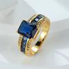 Fashion Female Blue Zircon Square Finger Ring Yellow Gold Color Wedding Jewelry for Women Party Accessories