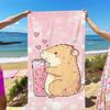 1 Peça Rosa Coração Capivara Bebendo Refrigerante Toalha de Praia Coração de Menina Secagem Rápida à Prova de Areia Toalha de Banho para Natação