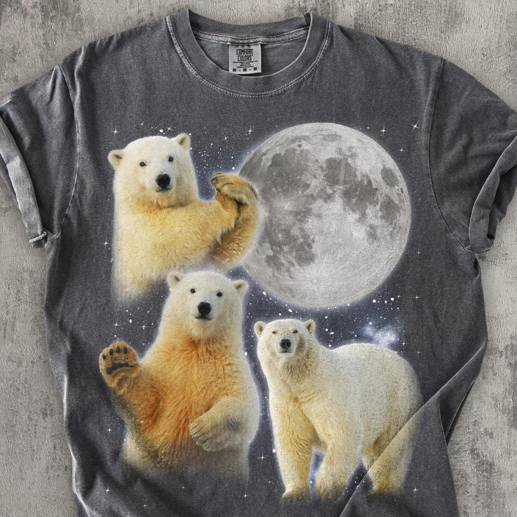 Three Polar Bear Graphic T Shirts, Vintage Polar Bears Moon T Shirt, Wildlife Shirt, Funny Shirts, Nature Lovers Gift, Comfort Colors