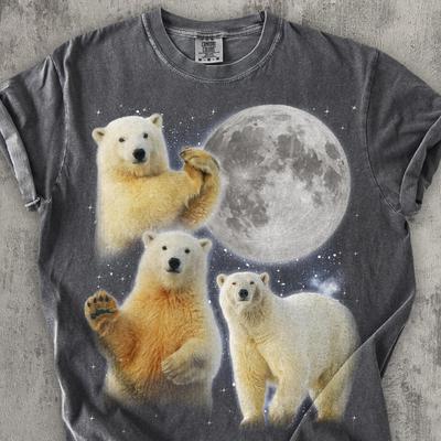 Three Polar Bear Graphic T Shirts, Vintage Polar Bears Moon T Shirt, Wildlife Shirt, Funny Shirts, Nature Lovers Gift, Comfort Colors