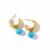 Ying Tai 18k Gold High-Polish Non-Fading Turquoise Stainless Titanium Steel Stud Earrings for Women.