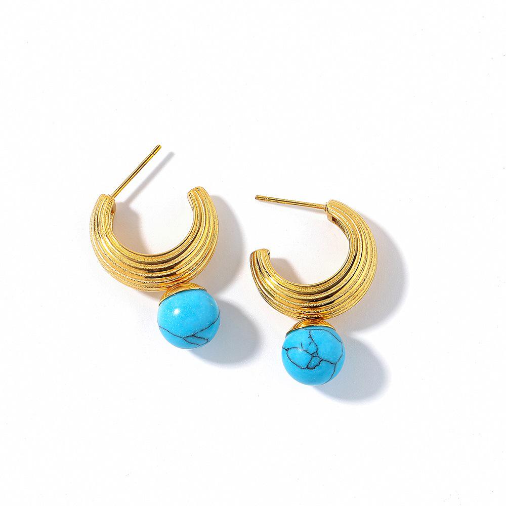 Ying Tai 18k Gold High-Polish Non-Fading Turquoise Stainless Titanium Steel Stud Earrings for Women.