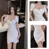 Sexy Mini Bust Cabaret Short Beautiful Bodycon Dress Wine [SDSXZWG] Dress, Body-Shaping, Tight, Sleeves, Neckline, (S, Red)