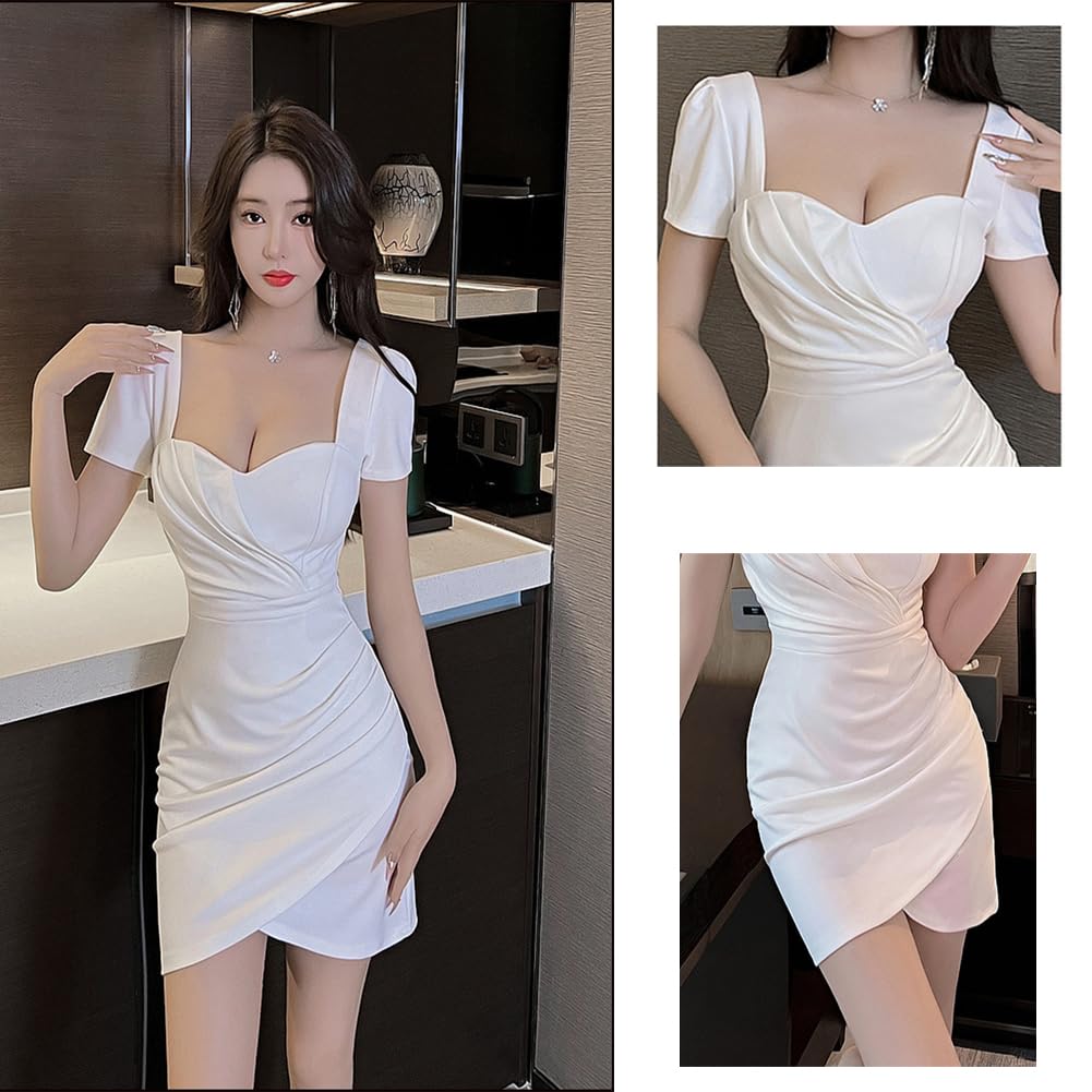 Sexy Mini Bust Cabaret Short Beautiful Bodycon Dress Wine [SDSXZWG] Dress, Body-Shaping, Tight, Sleeves, Neckline, (S, Red)