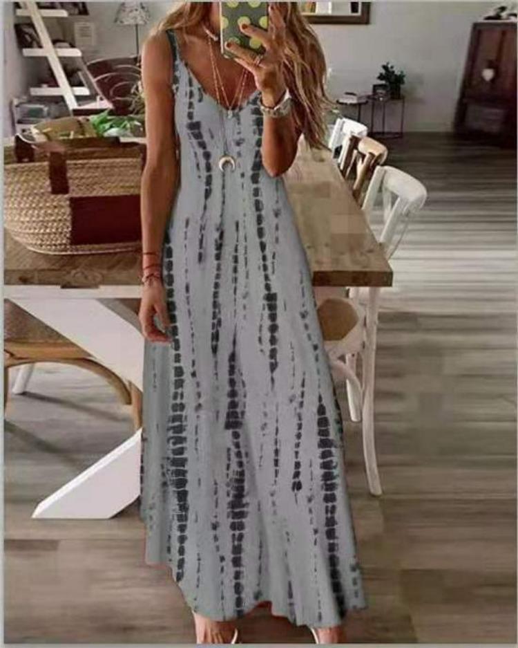 Summer Maxi Dress  Trendy Spaghetti Strap Tie Dye Print European American Style