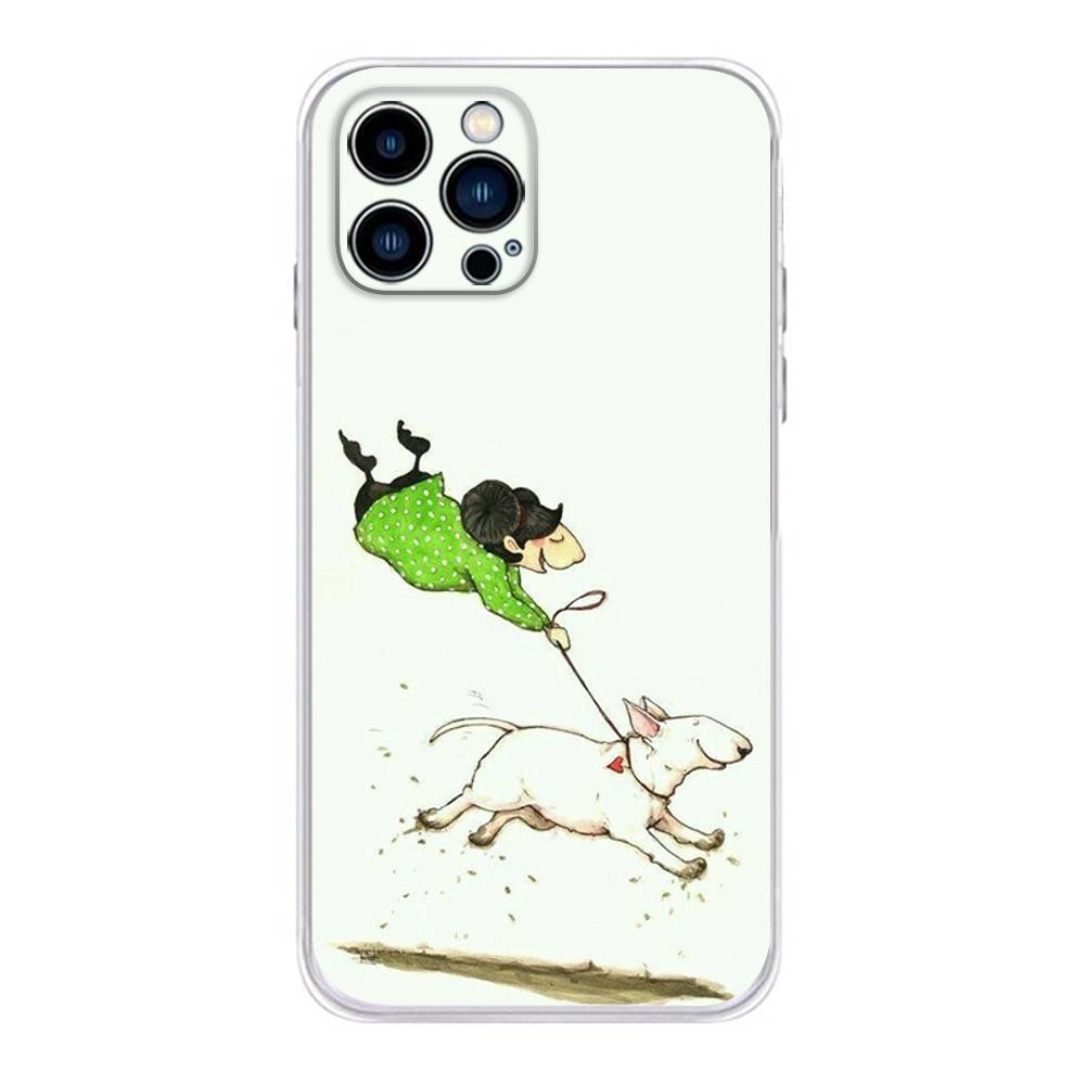 Funny Bull Terrier Dog Phone Case For iPhone 17 16,15,14,13,12,11 Plus,Pro,Max,XR,Plus,E,Mini Transparent Soft Cover