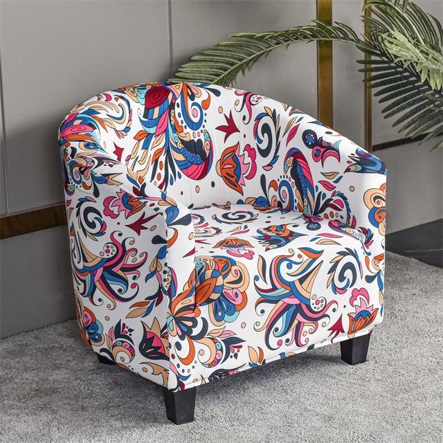 Spandex Tub Chair Cover Geometric Printed Club Armchair Slipcover Elastic Washable Seat Case Protector For Living Room Home