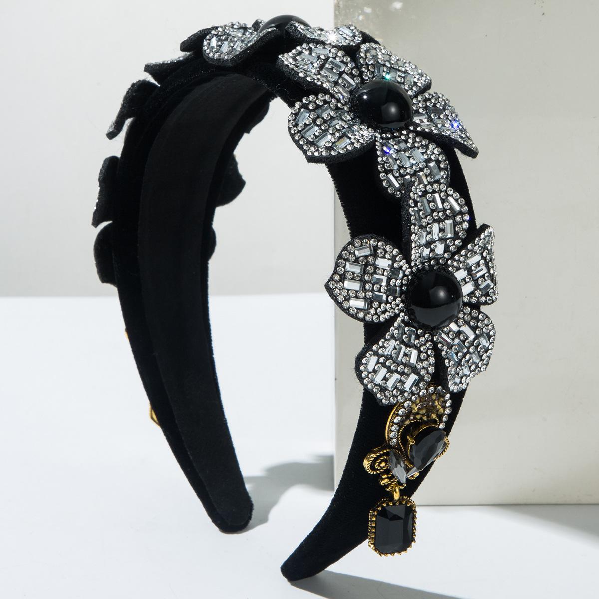 

Модная фланелевая трехмерная цветочная инкрустированная стеклянными бриллиантами повязка на голову с бахромой, блестящие роскошные темпераментные женские аксессуары для волос