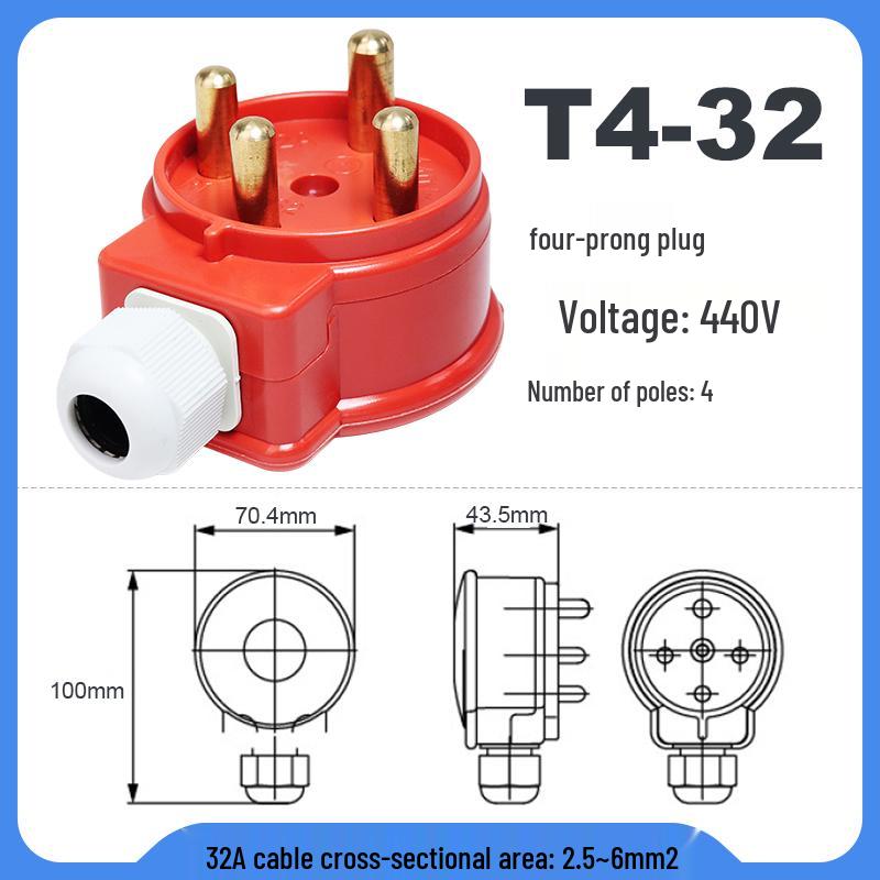 Explosion-Proof 3-Pin 5-Hole 380V Outdoor Horizontal Industrial Socket & Waterproof Plug