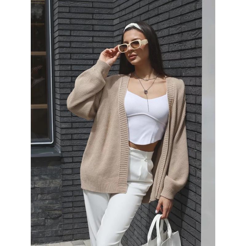 

Темперамент однотонный вязаный кардиган осень и зима свободный темперамент простой свитер женский жакет удобный универсальный и модный One Size хаки