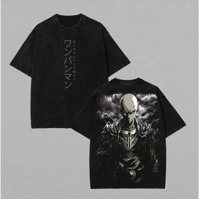 Saitama One Punch Man Clothing Men Short Sleeve Manga T-shirts Vintage Washed T Shirt Casual Cotton Tee Harajuku Male Tshirt