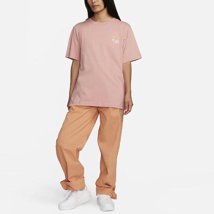 Nike Sportswear Logo Print Ribbed Crew Neck Sports Short Sleeve T-Shirt Women T-Shirt Pink FD2550-618