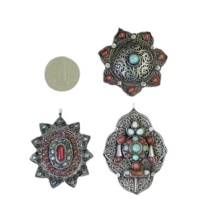 Hand-set natural stone necklace pendant - royal vintage style pendant necklace