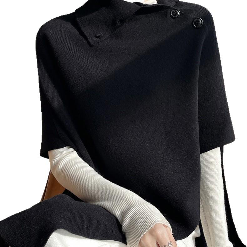 Noble Loose Knit Shawl: Irregular, Stylish High Neck Cape Sweater Cardigan