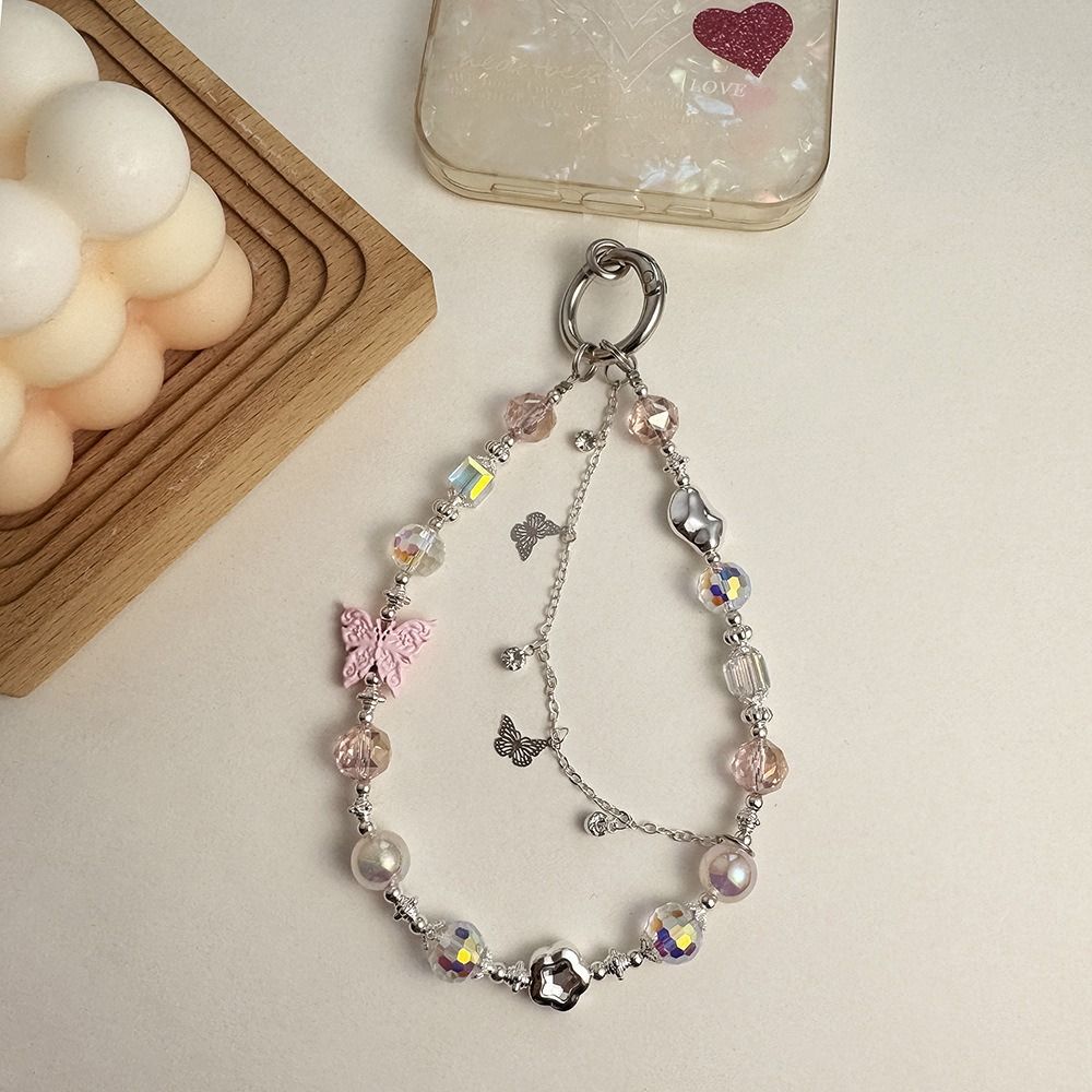 Acrylic Y2K Phone Charm Strap Bowknot Love Heart Beaded Chain Butterfly Phone Chain  Jewelry Gift