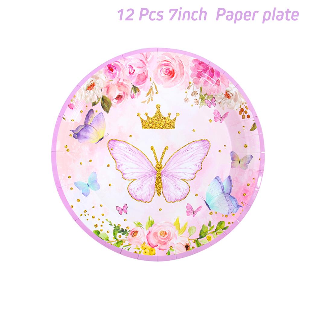 Pink Butterfly Backdrop Tableware Butterfly Birthday Party Decoration For Girl DIY Gift Butterflies Background Baby Shower Decor
