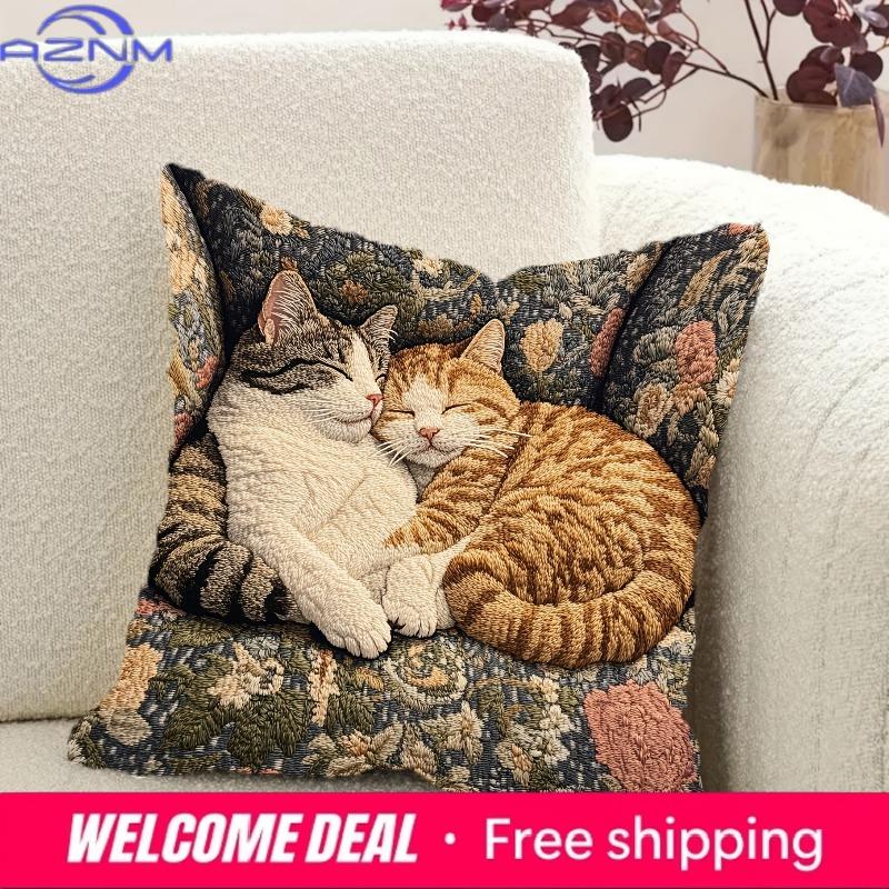 Cozy CatPrint Pillowcase Embrace Serenity with These Sleeping Kitties Sofa Cushion Cover Home Decoration D Printing